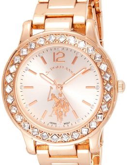 U.S. Polo Assn. Reloj para mujer en tono oro rosa – Elegante bisel de cristal, pulsera duradera y movimiento de cuarzo – Perfecto para el estilo diario u ocasiones especiales, Oro, Reloj de cuarzo