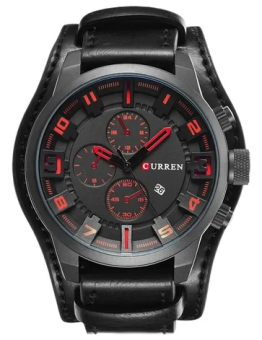 RELOJ CURREN CASUAL 8225-4 NEGRO-ROJO CORREA DE CUERO