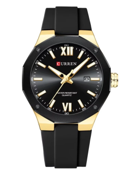 RELOJ CURREN CASUAL 8465-5/G.B.B CORREA DE SILICONA NEGRO CON DORADO