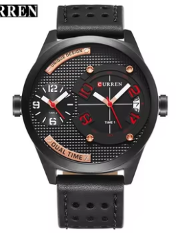 RELOJ CURREN CASUAL 8252-3/B.B.(Re)/B DE CORREA DE CUERO NEGRO
