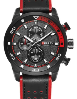 RELOJ CURREN CASUAL 8250-3/B.B.B DE CORREA DE CUERO NEGRO/ROJO
