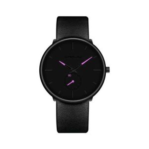 FIZILI - RELOJ PULSERA CON CORREA DE CUERO PARA HOMBRE, ULTRADELGADO, MINIMALISTA, RESISTENTE AL AGUA, UNISEX, ROSA PÚRP