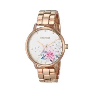 NINE WEST RELOJ DE PULSERA CON DETALLES DE CRISTAL PARA MUJER, ORO ROSA, NW/2460FLRG