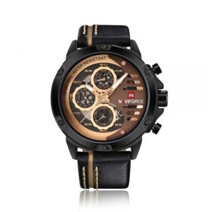 RELOJ NAVIFORCE NF9110 B/Y/BN CORREA DE CUERO NEGRO/GRIS