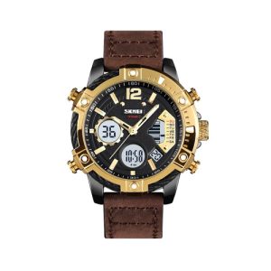 RELOJ SKMEI CASUAL 1618GD CORREA DE CUERO MARRON/DORADO