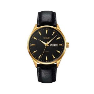 RELOJ SKMEI CASUAL 2075GDBK CORREA DE CUERO NEGRO/DORADO