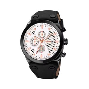 RELOJ SKMEI CASUAL 9282SIBK CORREA DE CUERO NEGRO/BLANCO