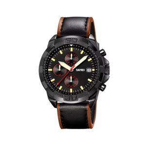 RELOJ SKMEI CASUAL 9347BKBK CORREA DE CUERO NEGRO/NEGRO