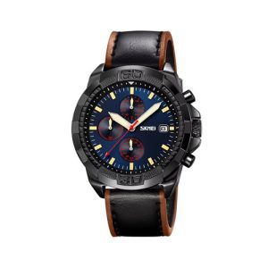 RELOJ SKMEI CASUAL 9347BKBU CORREA DE CUERO NEGRO/AZUL