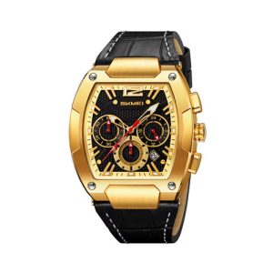 RELOJ SKMEI CASUAL 9357GDBK CORREA DE CUERO NEGRO/DORADO