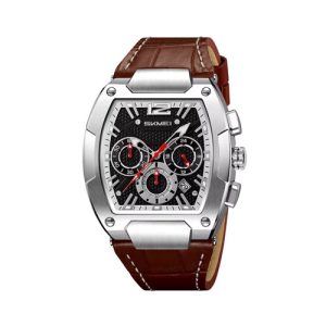 RELOJ SKMEI CASUAL 9357SIBN CORREA DE CUERO MARRON/PLATEADO
