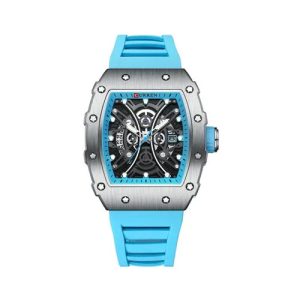 RELOJ TONNEAU 8438 AZUL TURQUESA, CORREA DE SILICONA PARA HOMBRE, RELOJ DE PULSERA CON ESFERA ESQUELÉTICA, RELOJES DE MOVIMIENTO JAPO