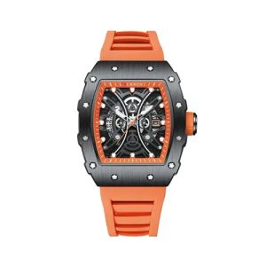 RELOJ TONNEAU 8438 NARANJA, CORREA DE SILICONA PARA HOMBRE, RELOJ DE PULSERA CON ESFERA ESQUELÉTICA, RELOJES DE MOVIMIENTO JAPONESES