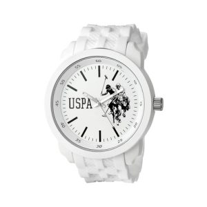 U.S. POLO ASSN. RELOJ DEPORTIVO BLANCO PARA HOMBRE CON CORREA DE SILICONA, CAJA DE 1.969 IN, MOVIMIENTO DE CUARZO ANALÓGICO, ESFERA NEGRITA, CAJA INCLUIDA, AJUSTE AJUSTABLE DE 5.5 A 8.25 PULGADAS