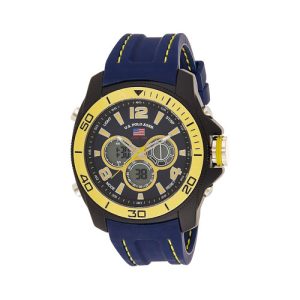 U.S. POLO ASSN. SPORT US9322 - RELOJ DEPORTIVO PARA HOMBRE CON CORREA DE SILICONA AZUL MARINO, AMARILLO NEGRO, CRONÓGRAFO, MOVIMIENTO DE CUARZO