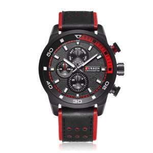 RELOJ CURREN CASUAL 8250-3/B.B.B DE CORREA DE CUERO NEGRO/ROJO