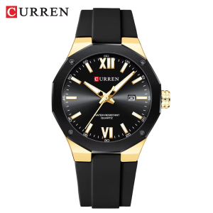 RELOJ CURREN CASUAL 8465-5/G.B.B CORREA DE SILICONA NEGRO CON DORADO