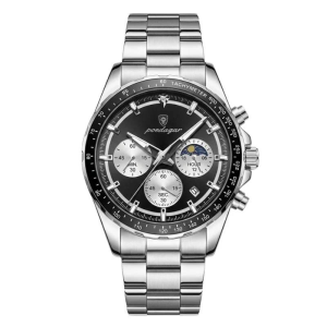 RELOJ CASUAL POEDAGAR P879BPN DE CADENA PLATEADO-NEGRO